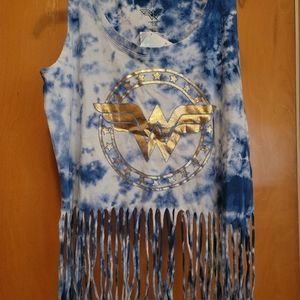 Juniors Large Wonder Woman Fringe crop tank top.